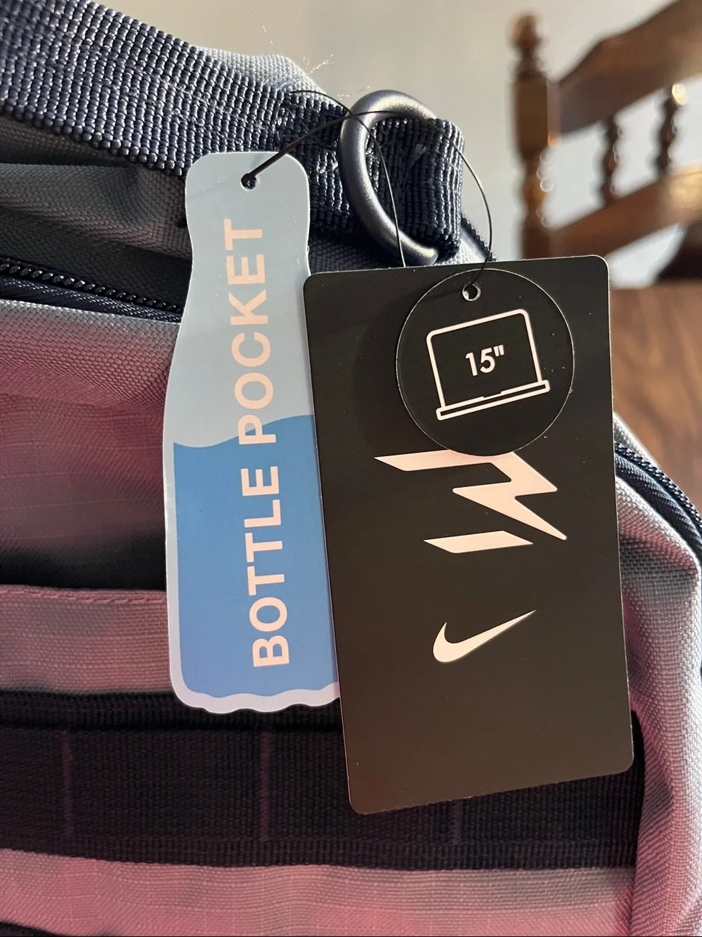 Nike Men’s Gray and Navy Blue Logo Backpack